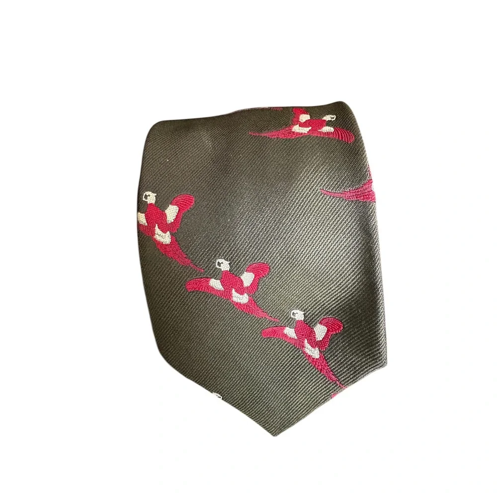 Carl Sterr Silk Tie Parrot Bird Green‎ Red Handmade Vintage Necktie Hunting 54x3